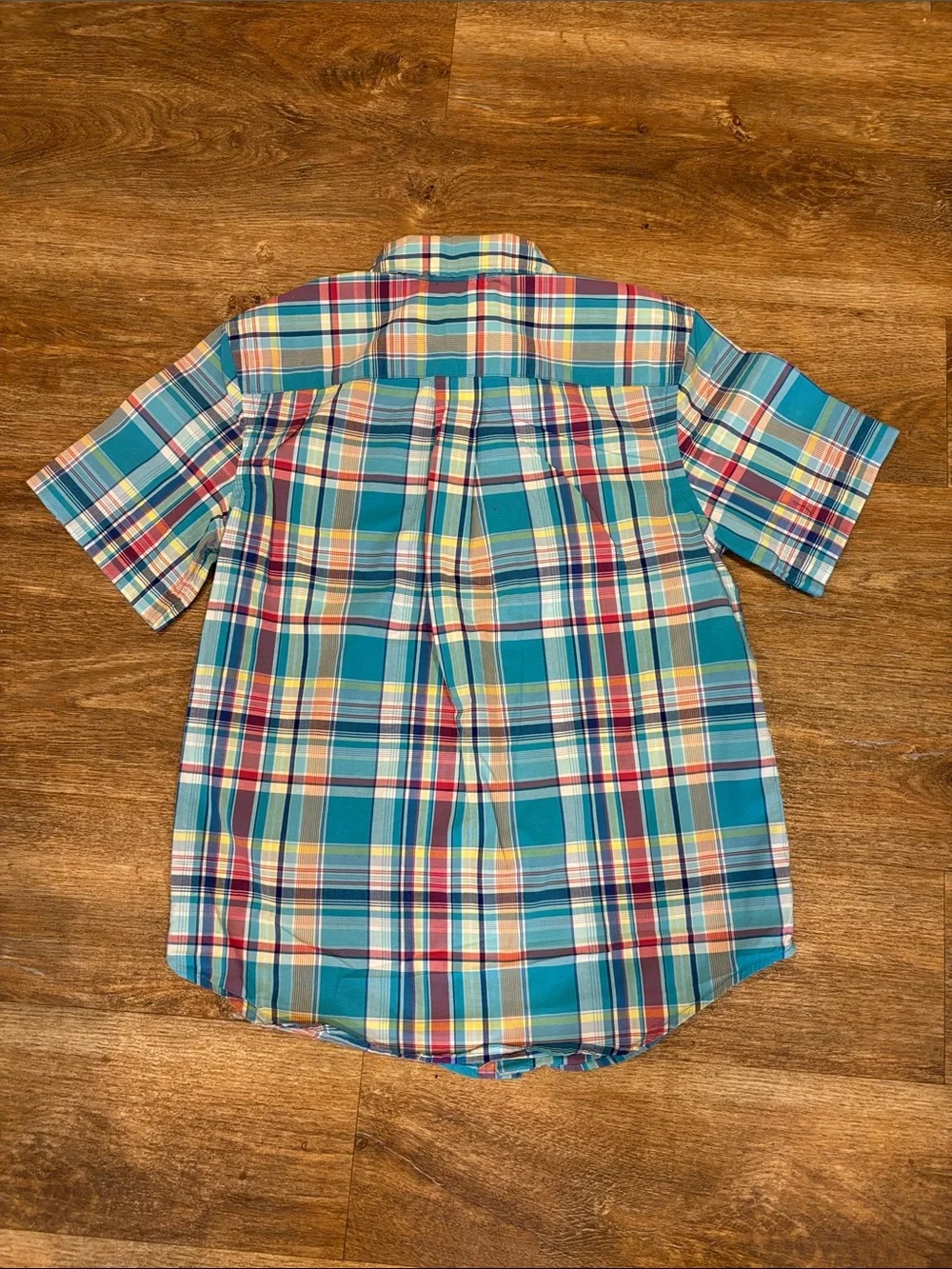 Ralph Lauren Short-Sleeve Teal & Multi Plaid Button Down Shirt Boys M (10-12)